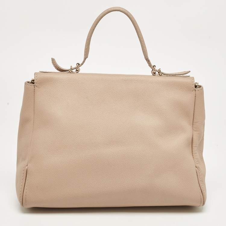Pre Owned CH Carolina Herrera Beige Leather Minuetto Flap Top Handle Bag