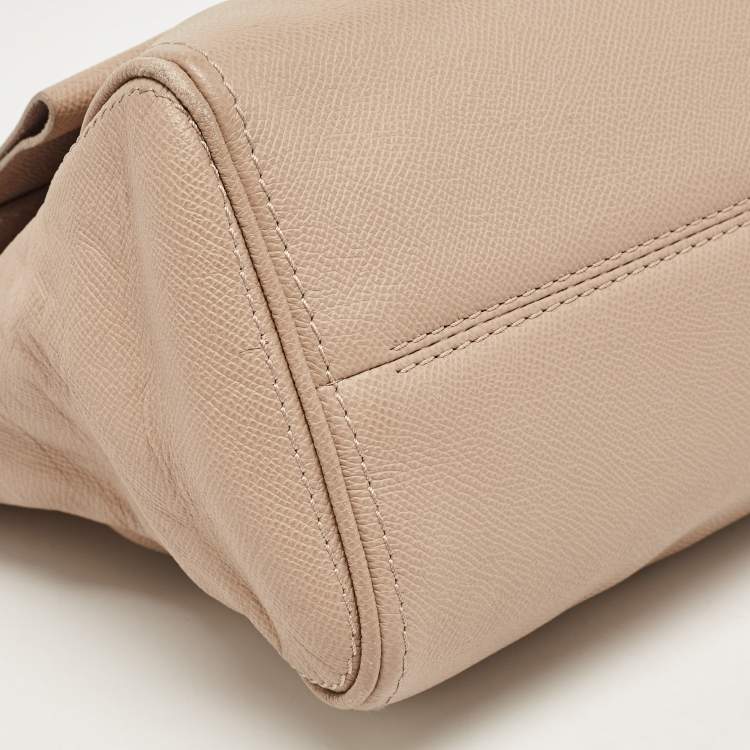 Pre Owned CH Carolina Herrera Beige Leather Minuetto Flap Top Handle Bag
