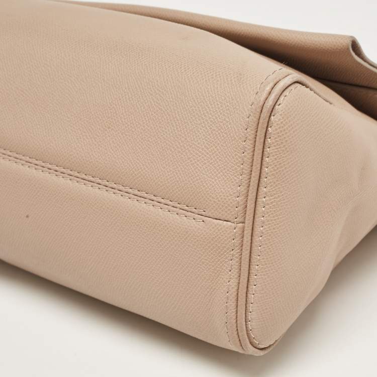 Pre Owned CH Carolina Herrera Beige Leather Minuetto Flap Top Handle Bag