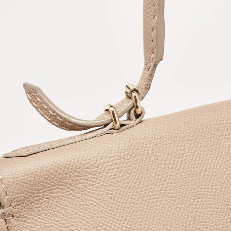 Pre Owned CH Carolina Herrera Beige Leather Minuetto Flap Top Handle Bag