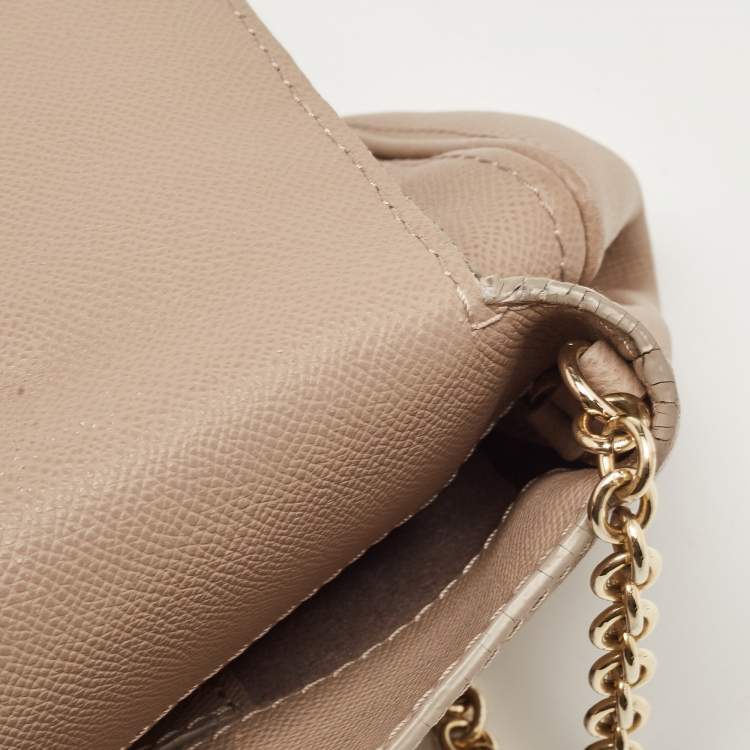 Pre Owned CH Carolina Herrera Beige Leather Minuetto Flap Top Handle Bag