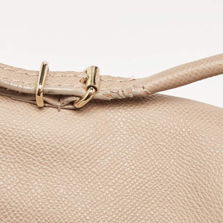 Pre Owned CH Carolina Herrera Beige Leather Minuetto Flap Top Handle Bag