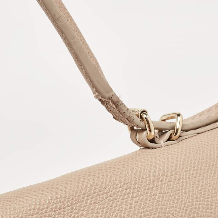 Pre Owned CH Carolina Herrera Beige Leather Minuetto Flap Top Handle Bag