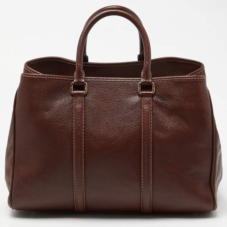 Pre Owned CH Carolina Herrera Brown Grained Leather Matteo Tote