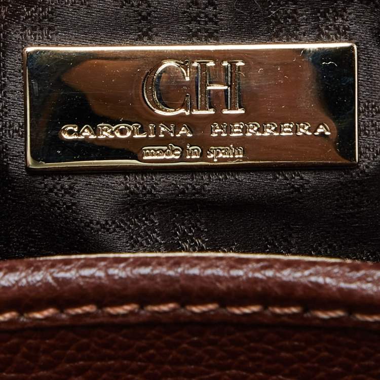 Pre Owned CH Carolina Herrera Brown Grained Leather Matteo Tote