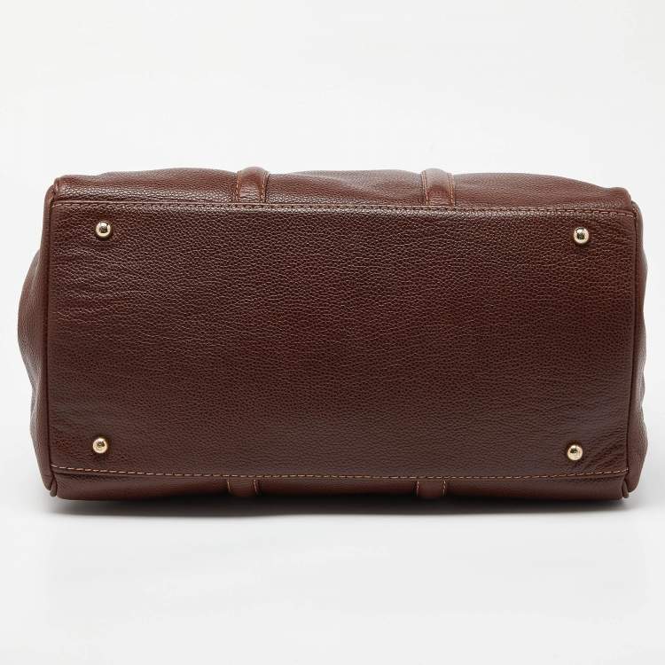 Pre Owned CH Carolina Herrera Brown Grained Leather Matteo Tote