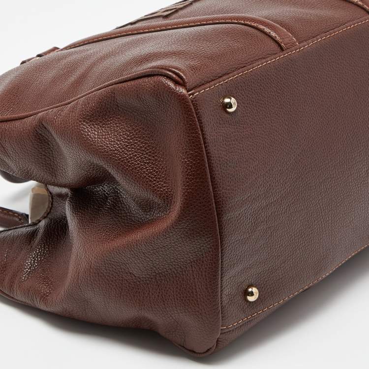 Pre Owned CH Carolina Herrera Brown Grained Leather Matteo Tote