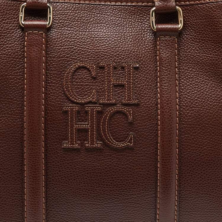 Pre Owned CH Carolina Herrera Brown Grained Leather Matteo Tote
