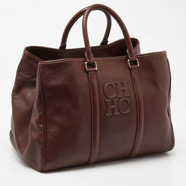 Pre Owned CH Carolina Herrera Brown Grained Leather Matteo Tote