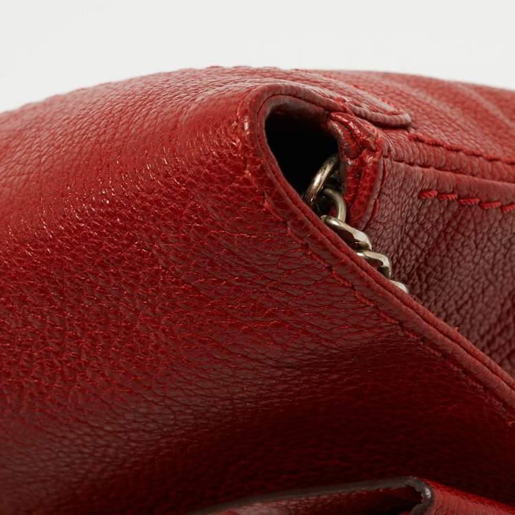 Pre Owned CH Carolina Herrera Red Monogram Leather Bow Chain Clutch