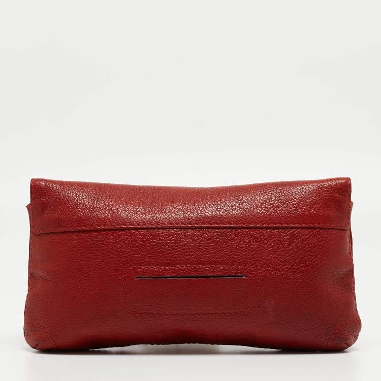 Pre Owned CH Carolina Herrera Red Monogram Leather Bow Chain Clutch