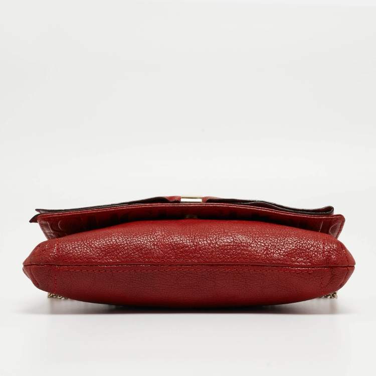 Pre Owned CH Carolina Herrera Red Monogram Leather Bow Chain Clutch
