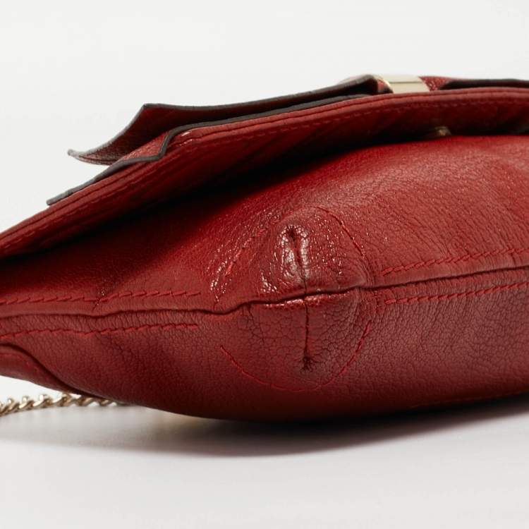 Pre Owned CH Carolina Herrera Red Monogram Leather Bow Chain Clutch