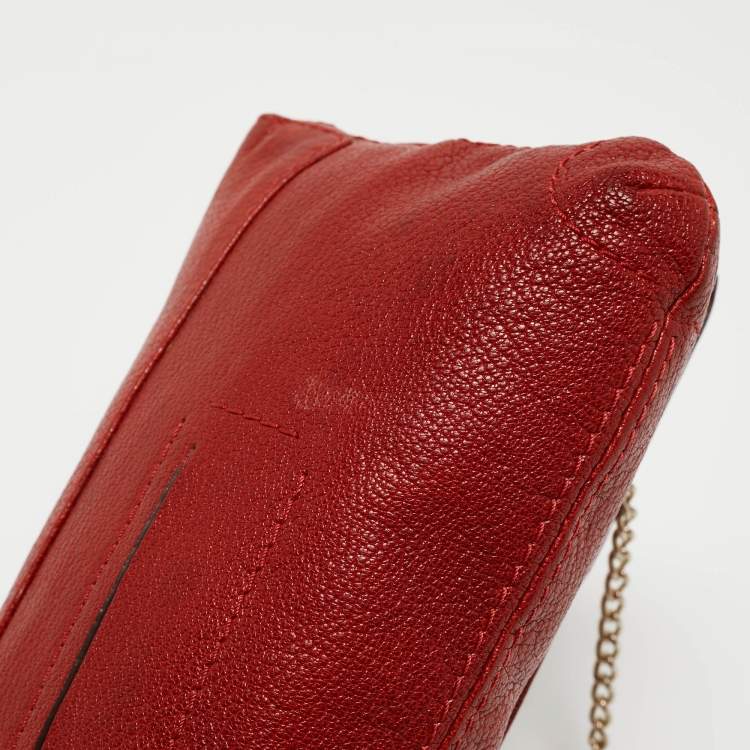 Pre Owned CH Carolina Herrera Red Monogram Leather Bow Chain Clutch