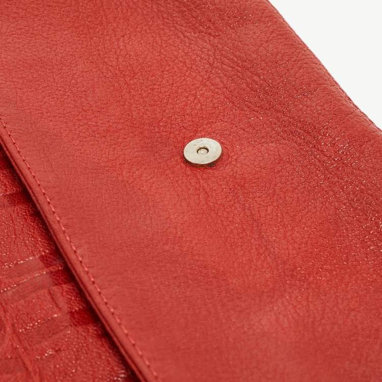 Pre Owned CH Carolina Herrera Red Monogram Leather Bow Chain Clutch
