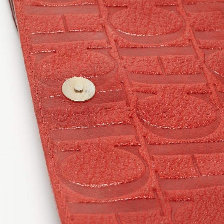 Pre Owned CH Carolina Herrera Red Monogram Leather Bow Chain Clutch