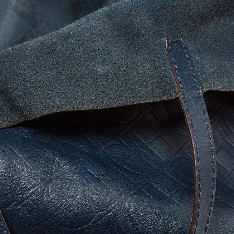 Pre Owned CH Carolina Herrera Blue Monogram Embossed Leather Matryoshka Tote