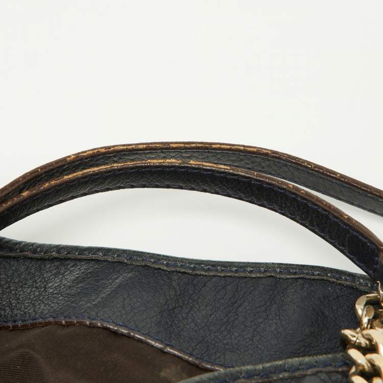 Pre Owned CH Carolina Herrera Blue Monogram Embossed Leather Chain Hobo