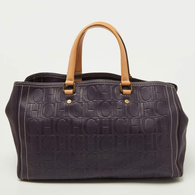 Pre Owned CH Carolina Herrera Purple/Beige Monogram Leather Andy Shopper Tote