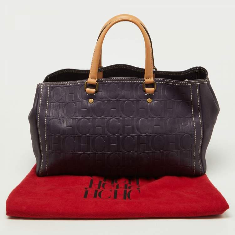 Pre Owned CH Carolina Herrera Purple/Beige Monogram Leather Andy Shopper Tote