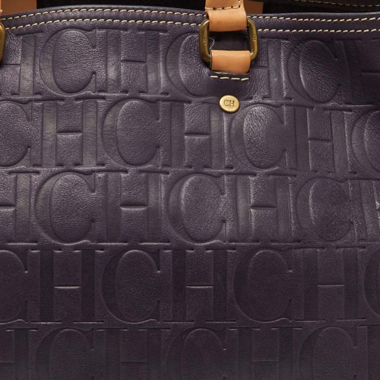 Pre Owned CH Carolina Herrera Purple/Beige Monogram Leather Andy Shopper Tote
