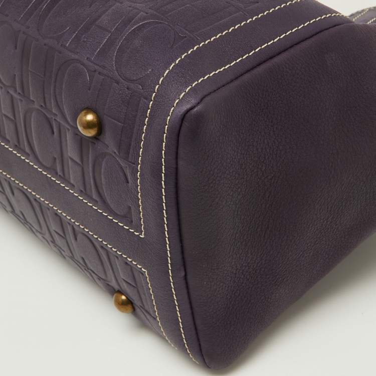 Pre Owned CH Carolina Herrera Purple/Beige Monogram Leather Andy Shopper Tote