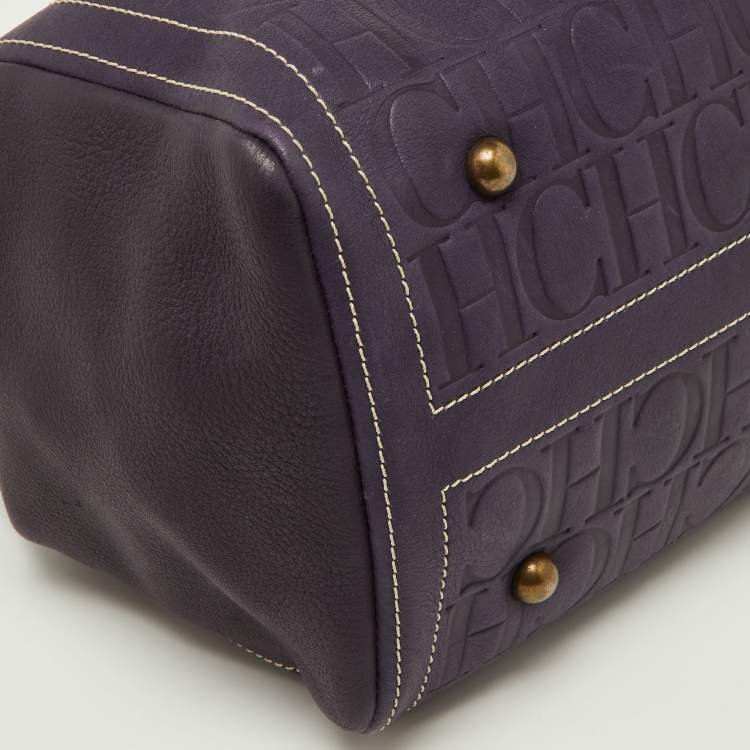 Pre Owned CH Carolina Herrera Purple/Beige Monogram Leather Andy Shopper Tote