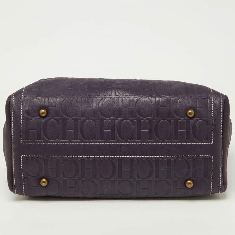 Pre Owned CH Carolina Herrera Purple/Beige Monogram Leather Andy Shopper Tote