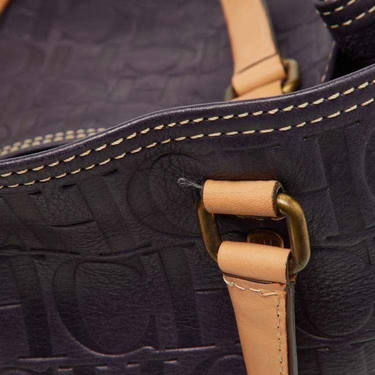 Pre Owned CH Carolina Herrera Purple/Beige Monogram Leather Andy Shopper Tote