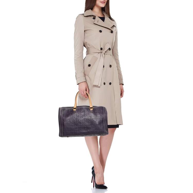 Pre Owned CH Carolina Herrera Purple/Beige Monogram Leather Andy Shopper Tote