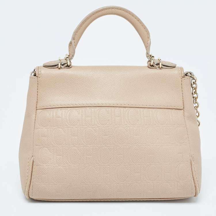 Pre Owned CH Carolina Herrera Beige Leather Small Minuetto Top Handle Bag