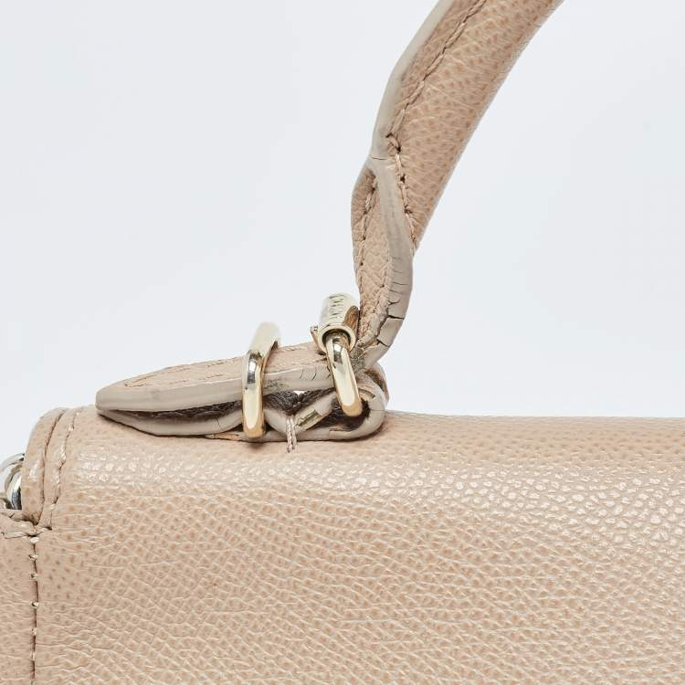 Pre Owned CH Carolina Herrera Beige Leather Small Minuetto Top Handle Bag