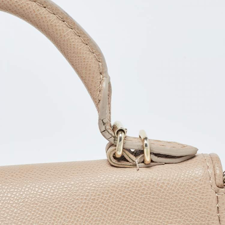 Pre Owned CH Carolina Herrera Beige Leather Small Minuetto Top Handle Bag