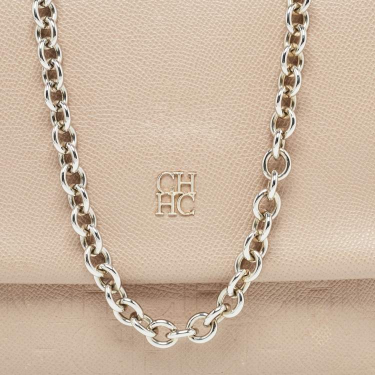 Pre Owned CH Carolina Herrera Beige Leather Small Minuetto Top Handle Bag