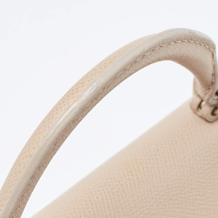 Pre Owned CH Carolina Herrera Beige Leather Small Minuetto Top Handle Bag