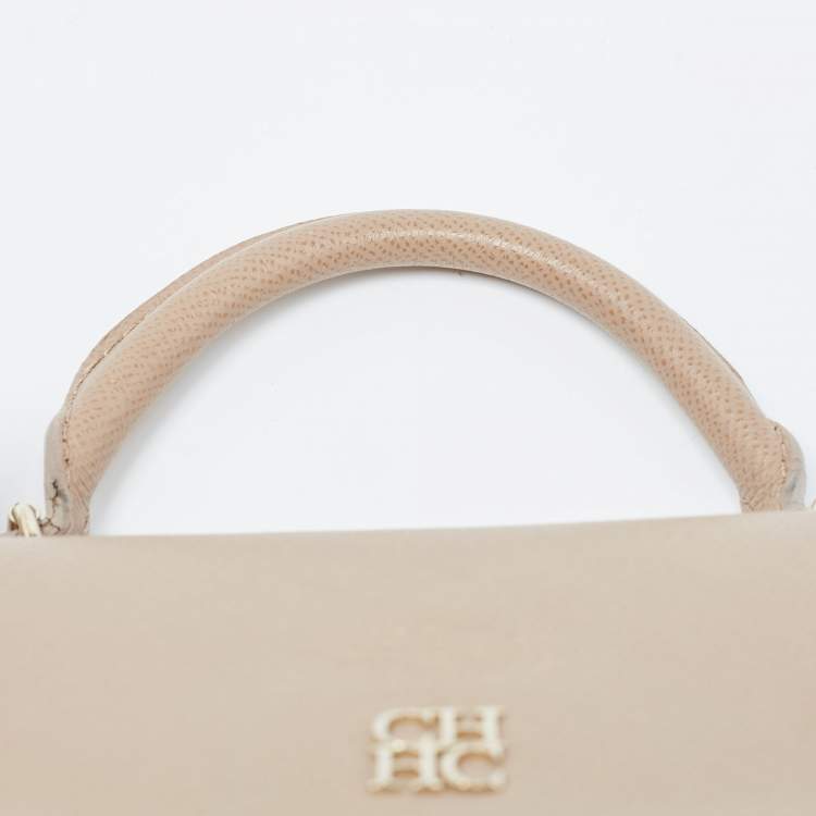 Pre Owned CH Carolina Herrera Beige Leather Small Minuetto Top Handle Bag