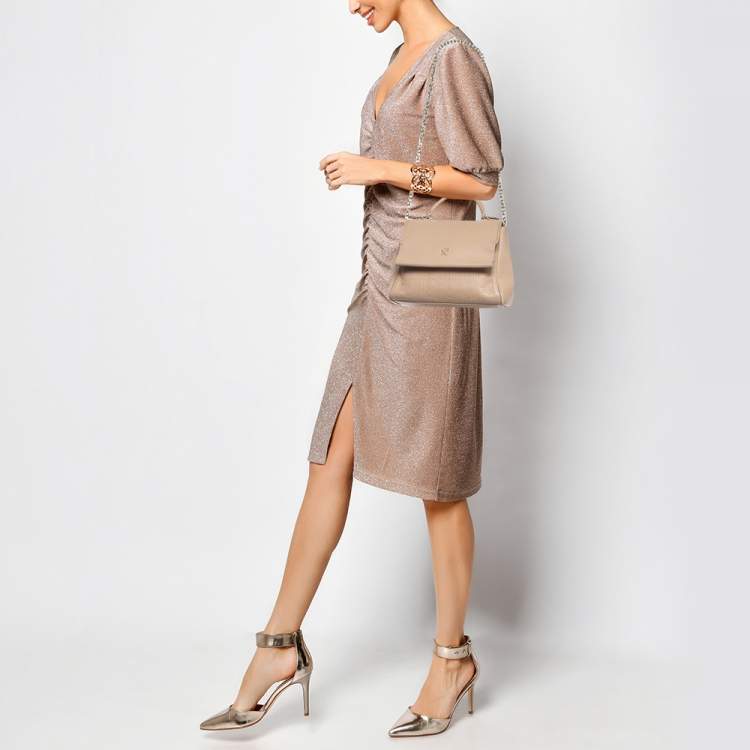 Pre Owned CH Carolina Herrera Beige Leather Small Minuetto Top Handle Bag