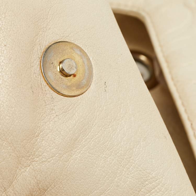 Pre Owned CH Carolina Herrera Beige Monogram Embossed Leather Audrey Shoulder Bag