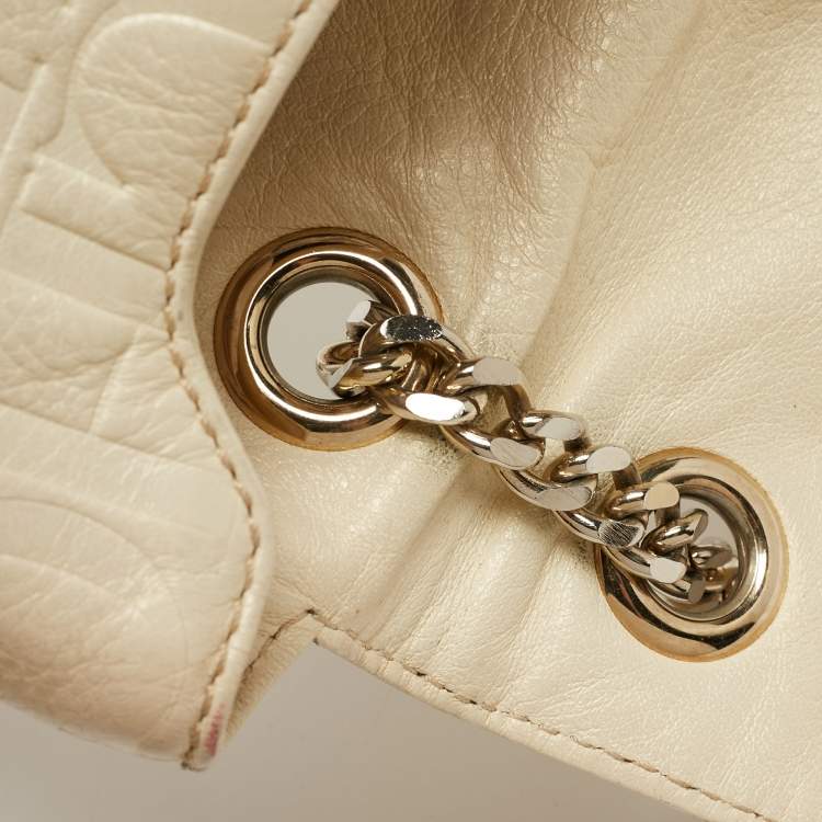 Pre Owned CH Carolina Herrera Beige Monogram Embossed Leather Audrey Shoulder Bag