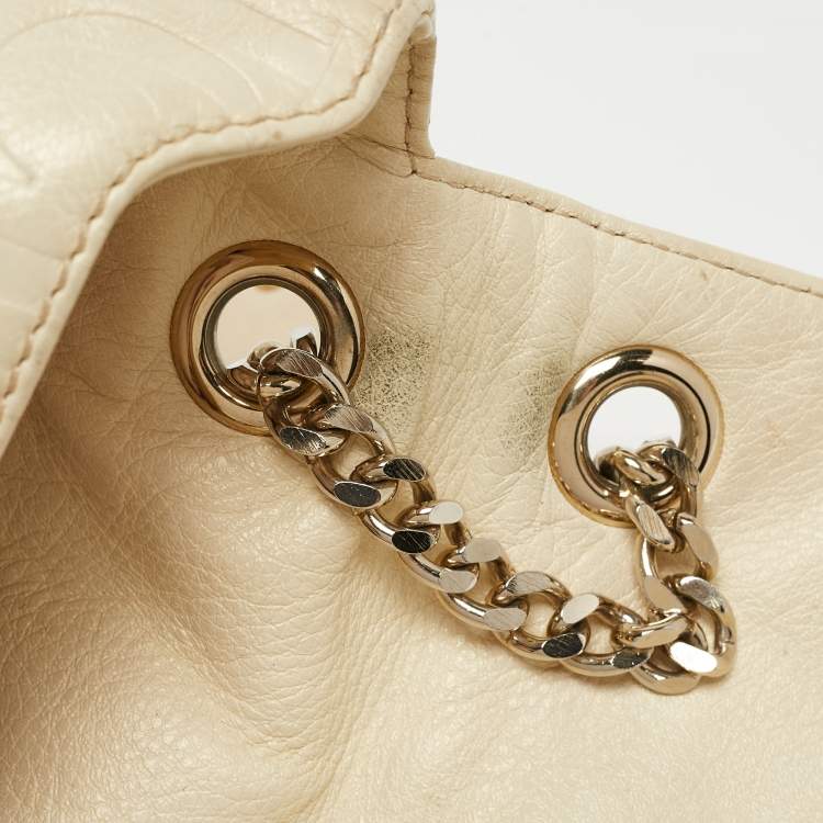 Pre Owned CH Carolina Herrera Beige Monogram Embossed Leather Audrey Shoulder Bag
