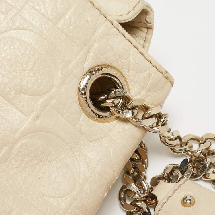 Pre Owned CH Carolina Herrera Beige Monogram Embossed Leather Audrey Shoulder Bag