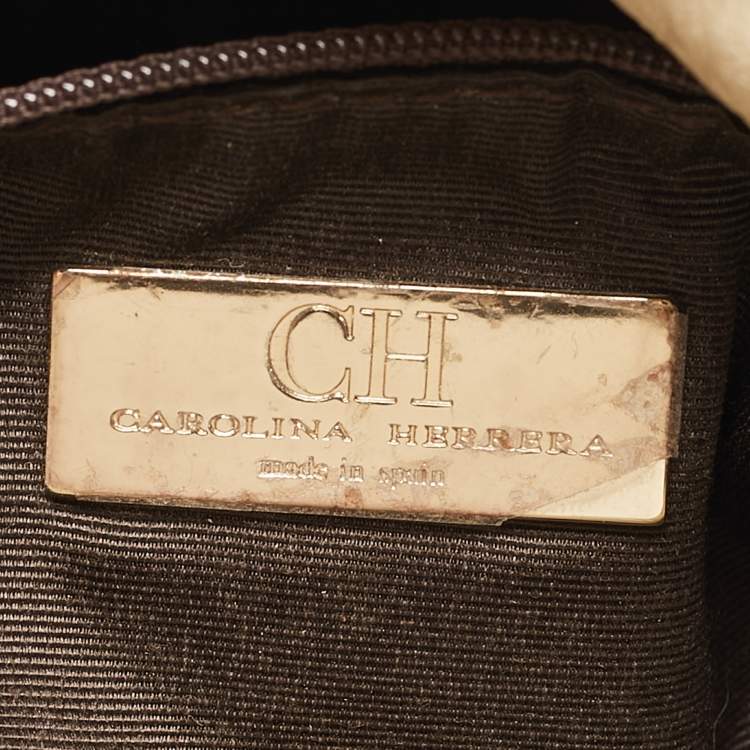 Pre Owned CH Carolina Herrera Beige Monogram Embossed Leather Audrey Shoulder Bag