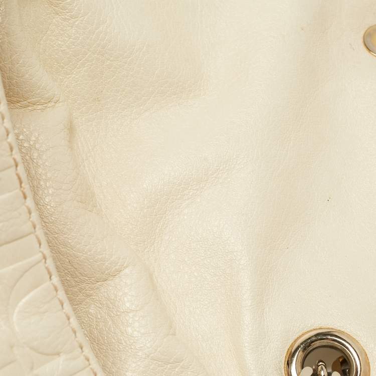 Pre Owned CH Carolina Herrera Beige Monogram Embossed Leather Audrey Shoulder Bag