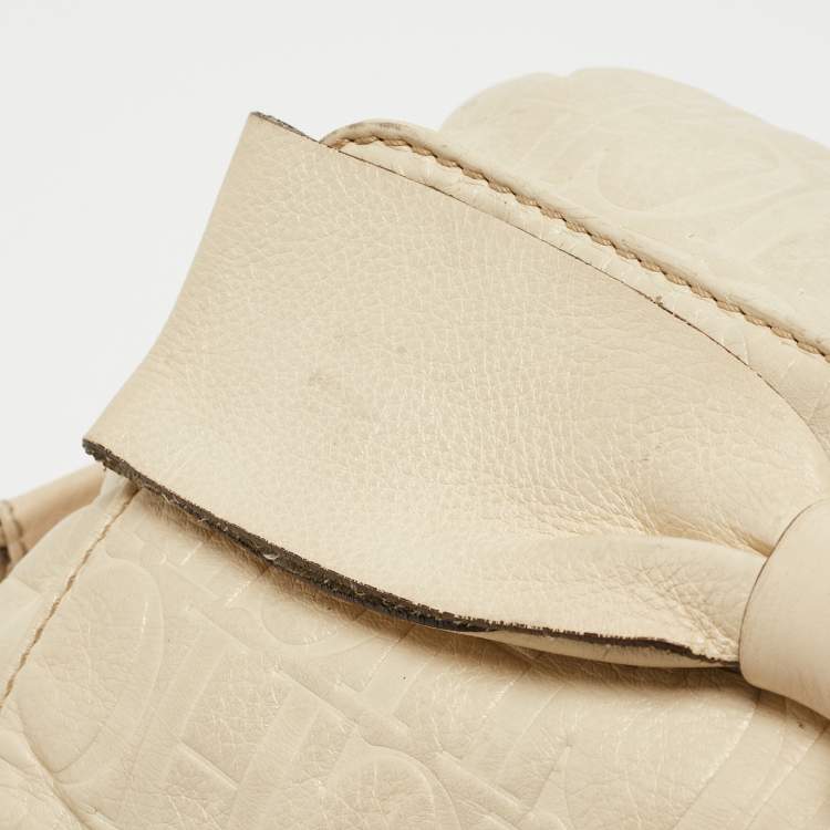 Pre Owned CH Carolina Herrera Beige Monogram Embossed Leather Audrey Shoulder Bag