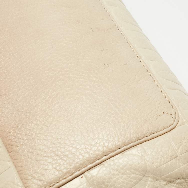 Pre Owned CH Carolina Herrera Beige Monogram Embossed Leather Audrey Shoulder Bag