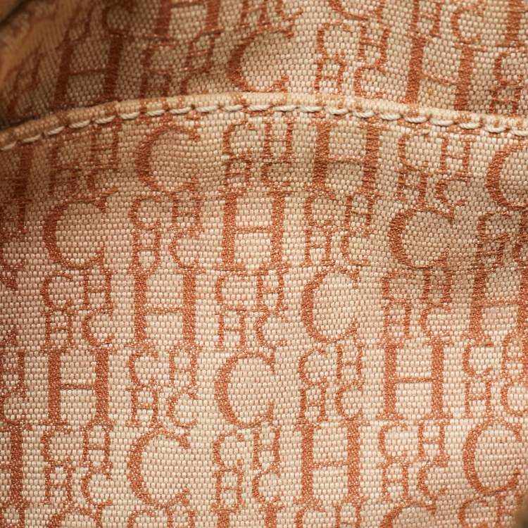 Pre Owned CH Carolina Herrera Beige Monogram Embossed Leather Andy Boston Bag