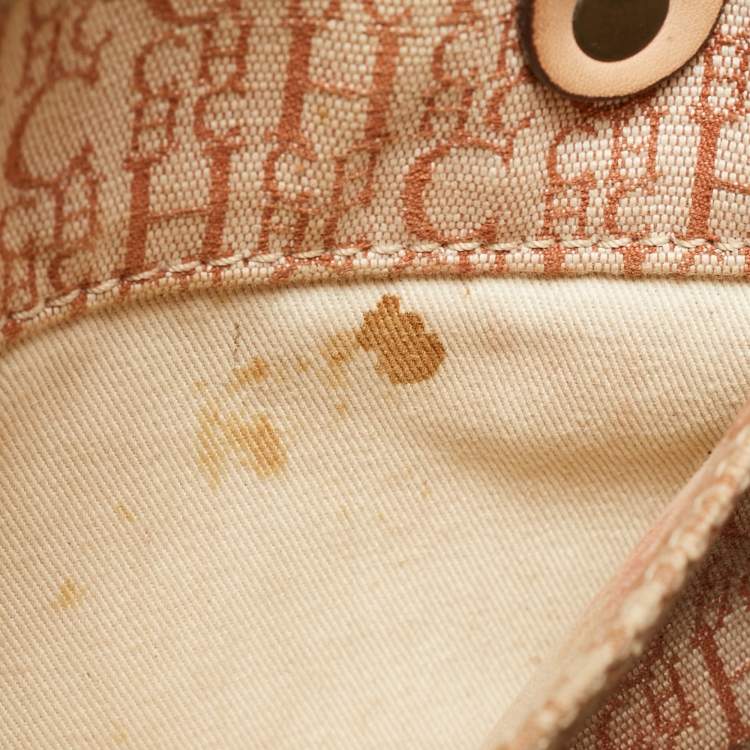 Pre Owned CH Carolina Herrera Beige Monogram Embossed Leather Andy Boston Bag
