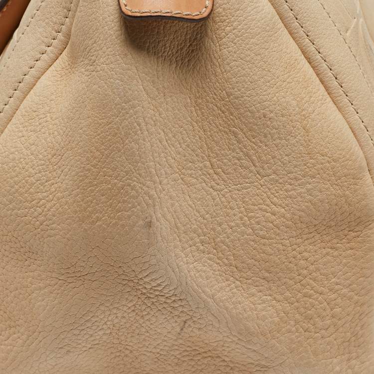 Pre Owned CH Carolina Herrera Beige Monogram Embossed Leather Andy Boston Bag