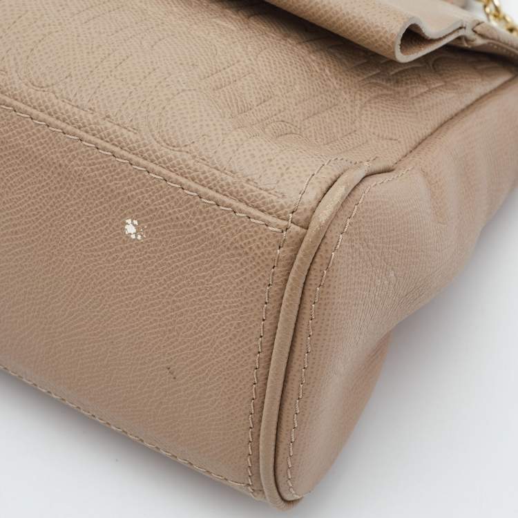 Pre Owned CH Carolina Herrera Beige Leather Small Minuetto Flap Top Handle Bag