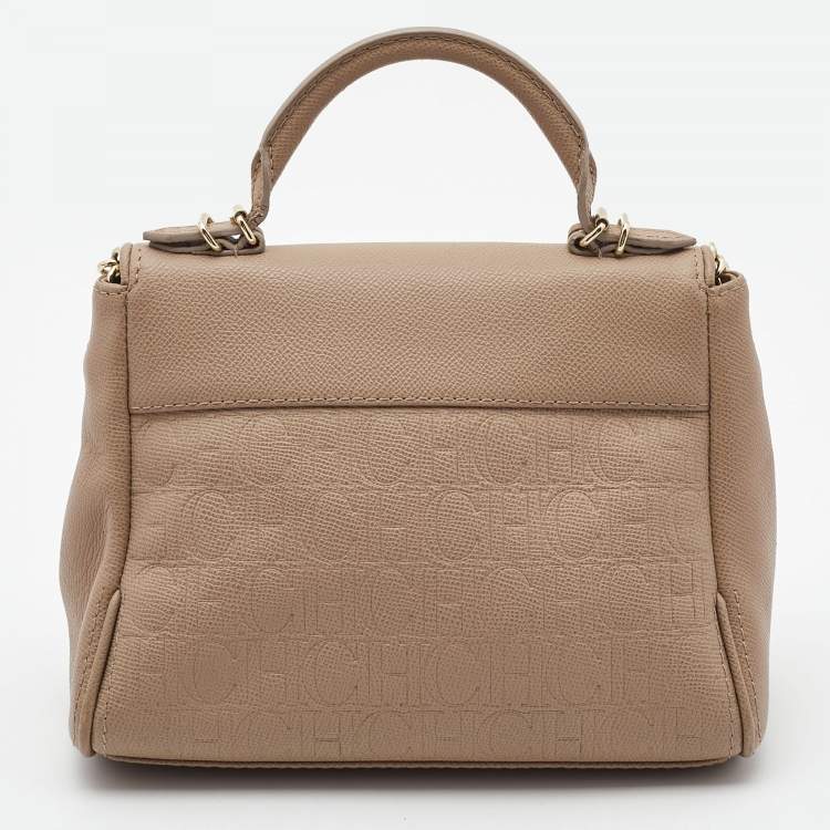 Pre Owned CH Carolina Herrera Beige Leather Small Minuetto Flap Top Handle Bag